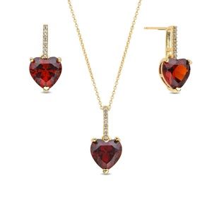Red heart necklace and earrings set/gold finish